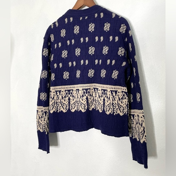 Free People Blue Riveira Pattern Quilted Kantha Stitch Boho Jacket. Size 6 - Picture 7 of 7